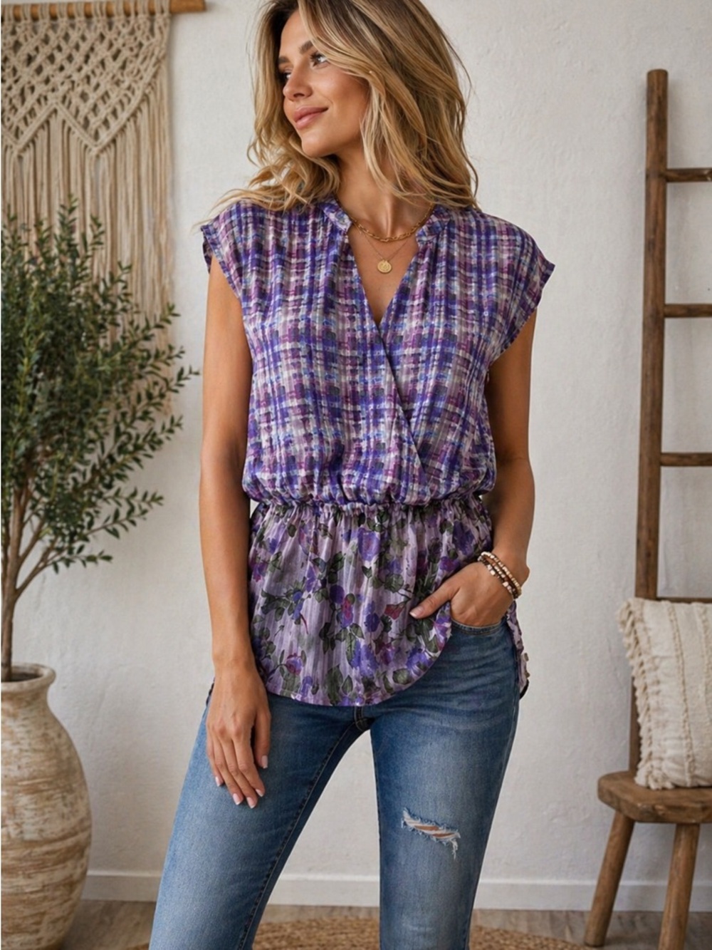 ✨ Cabi Mixed Print Blouse – Effortless Boutique Style ✨